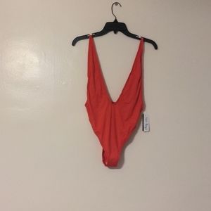 Dippin daisy high cut low vneck red swimsuit